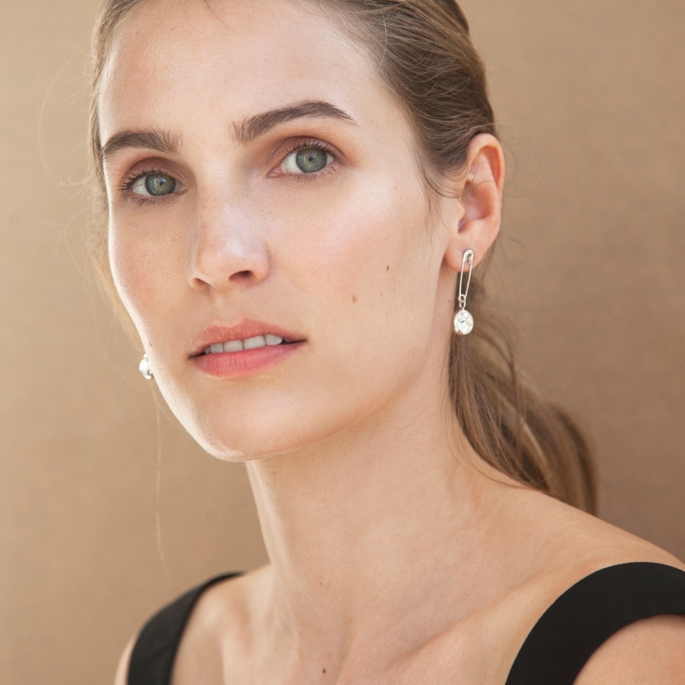 Safety Pin Crystal Drop Earring - Picture 2 of 2